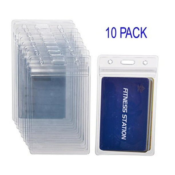 Pack of 10 10 Pack Clear PVC Card Holder with Dual Independent Waterproof Zip Vertical Heavy Duty Thick Vertical ID Badge Holder 
